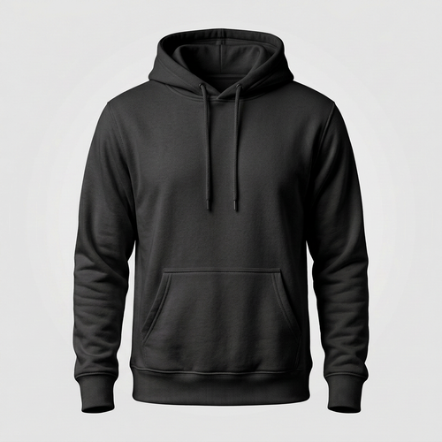 Generated mockup of a black pullover hoodie