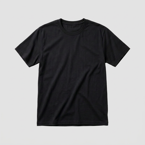 Black T-shirt on a light gray background