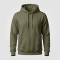 Generated mockup of a dark military olive green pullover hoodie